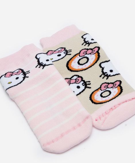 kit de 2 meias cano curto infantil hello kitty colorido
