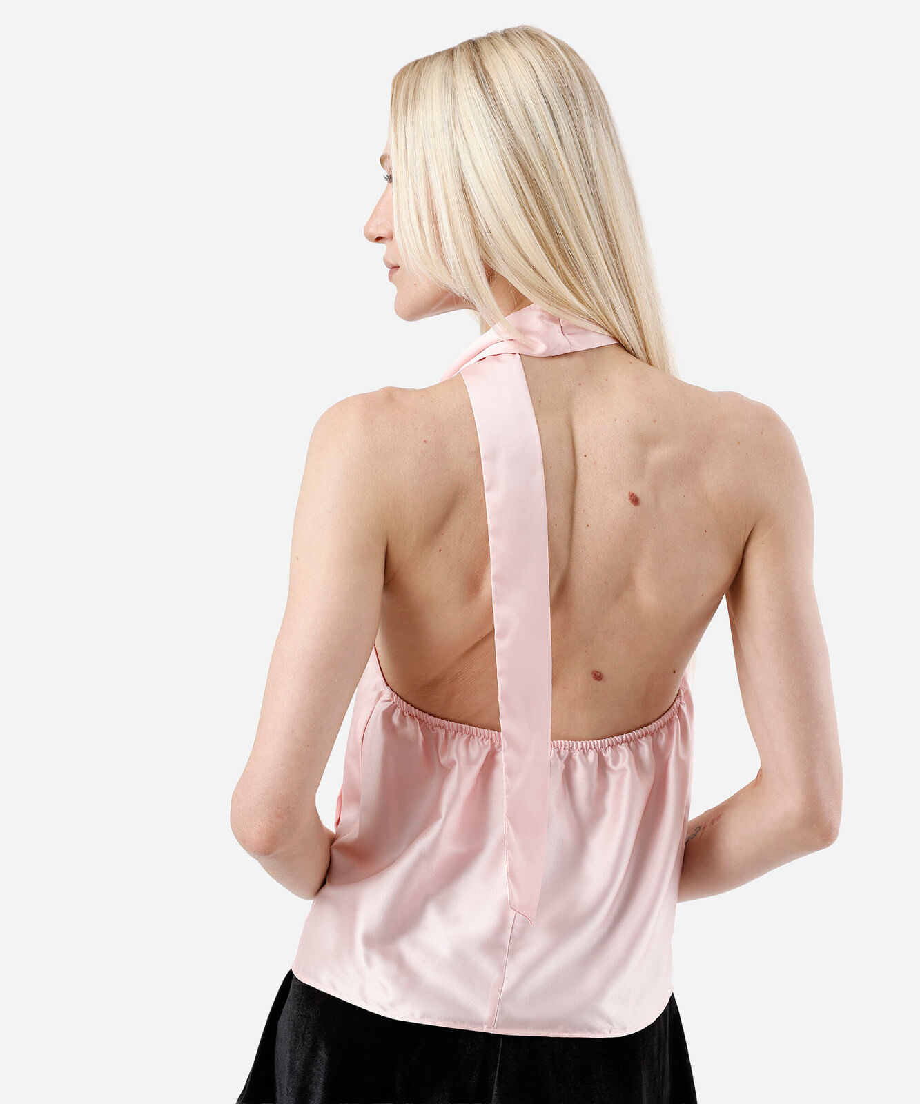 blusa frente única feminina decote degagê acetinada rosa