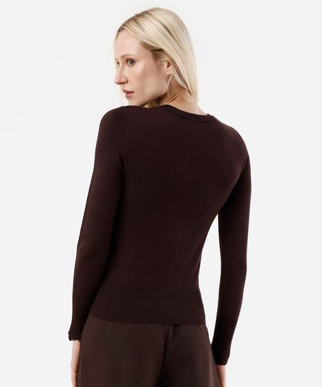 suéter feminino de tricot gola redonda marrom