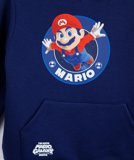 blusão infantil de moletom com capuz mario bros azul