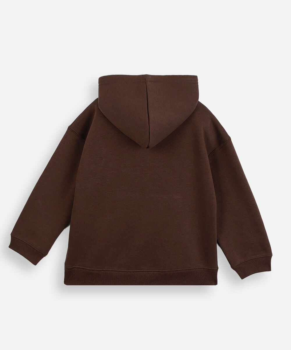 blusão infantil de moletom com capuz estampado marrom