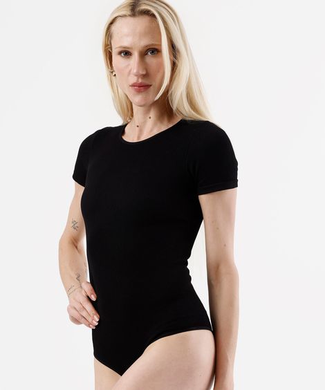 body básico feminino manga curta canelado preto