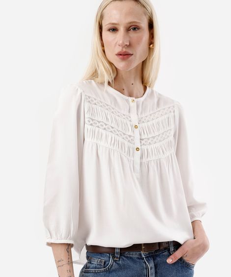 blusa feminina de viscose com renda off white