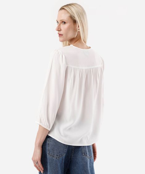 blusa feminina de viscose com renda off white
