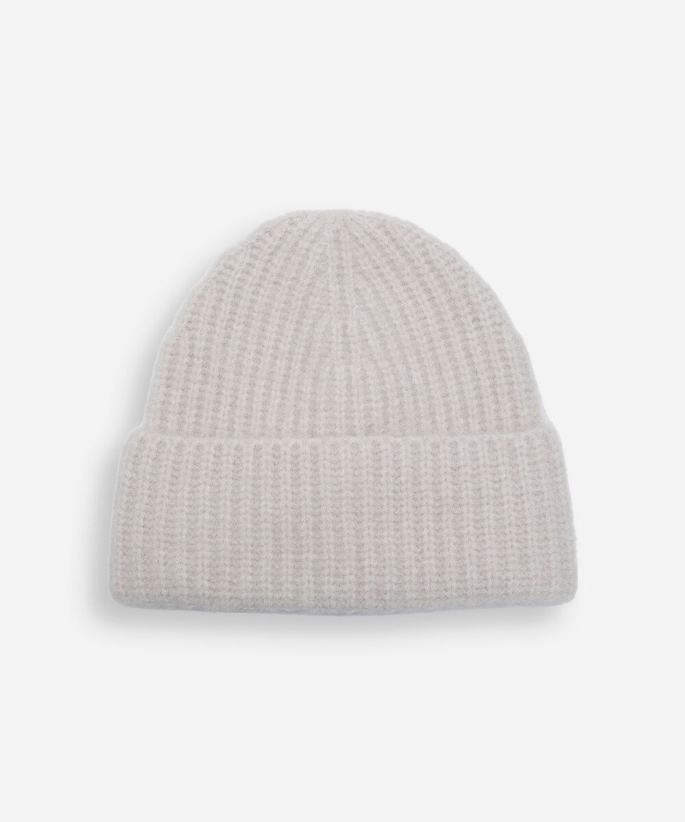 gorro de tricot chenille canelado cinza