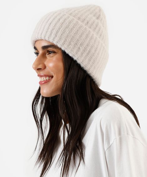 gorro de tricot chenille canelado cinza