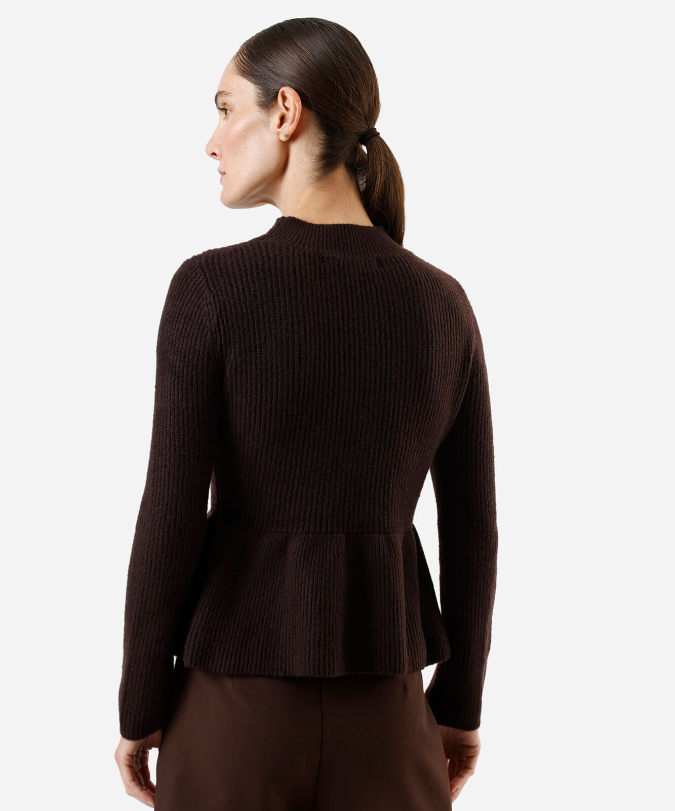 suéter peplum feminino de tricot canelado marrom