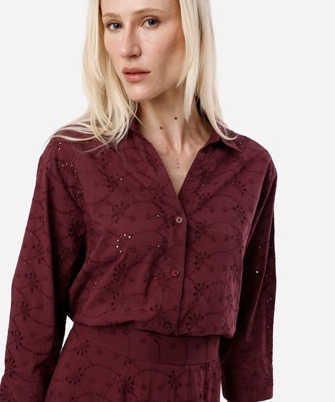 camisa feminina de laise manga longa vinho