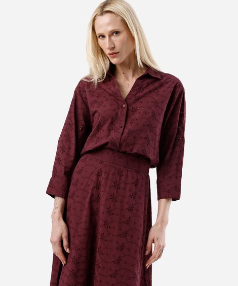 camisa feminina de laise manga longa vinho