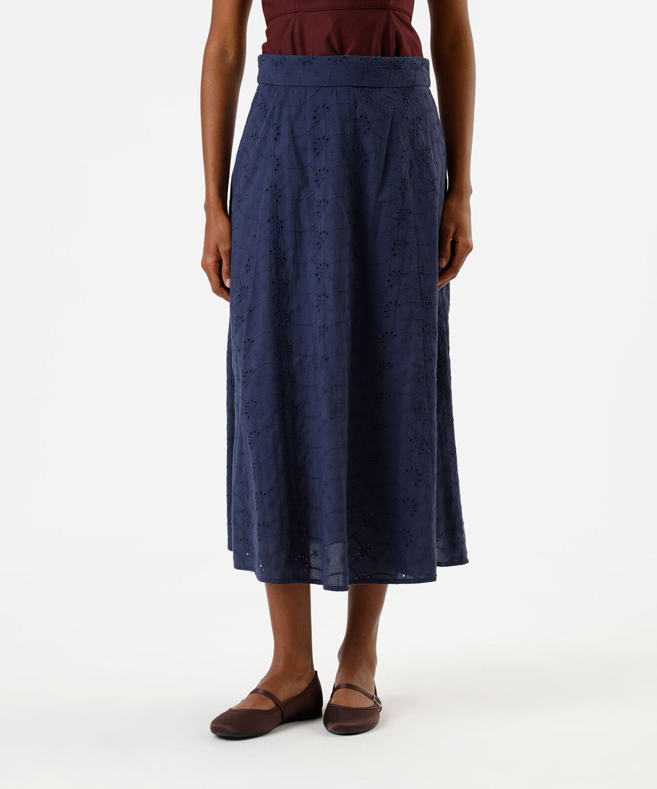 saia midi evasê feminina de laise azul