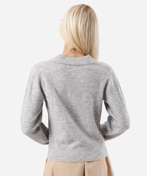 polo básica feminina de tricot manga longa cinza