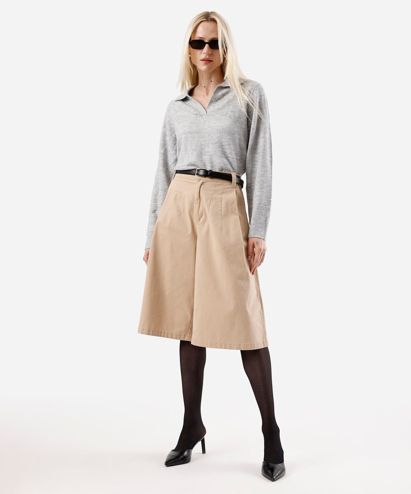 polo básica feminina de tricot manga longa cinza