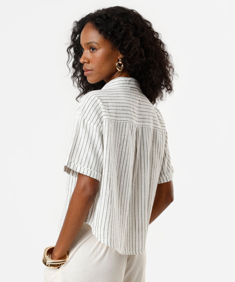 camisa feminina de algodão com bolsos listrada verde