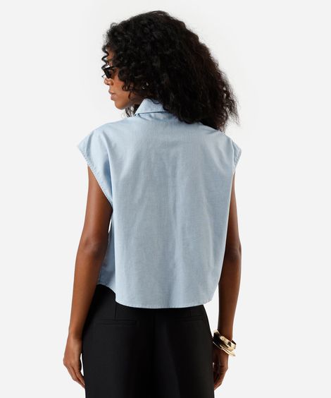 camisa feminina de algodão com recortes azul