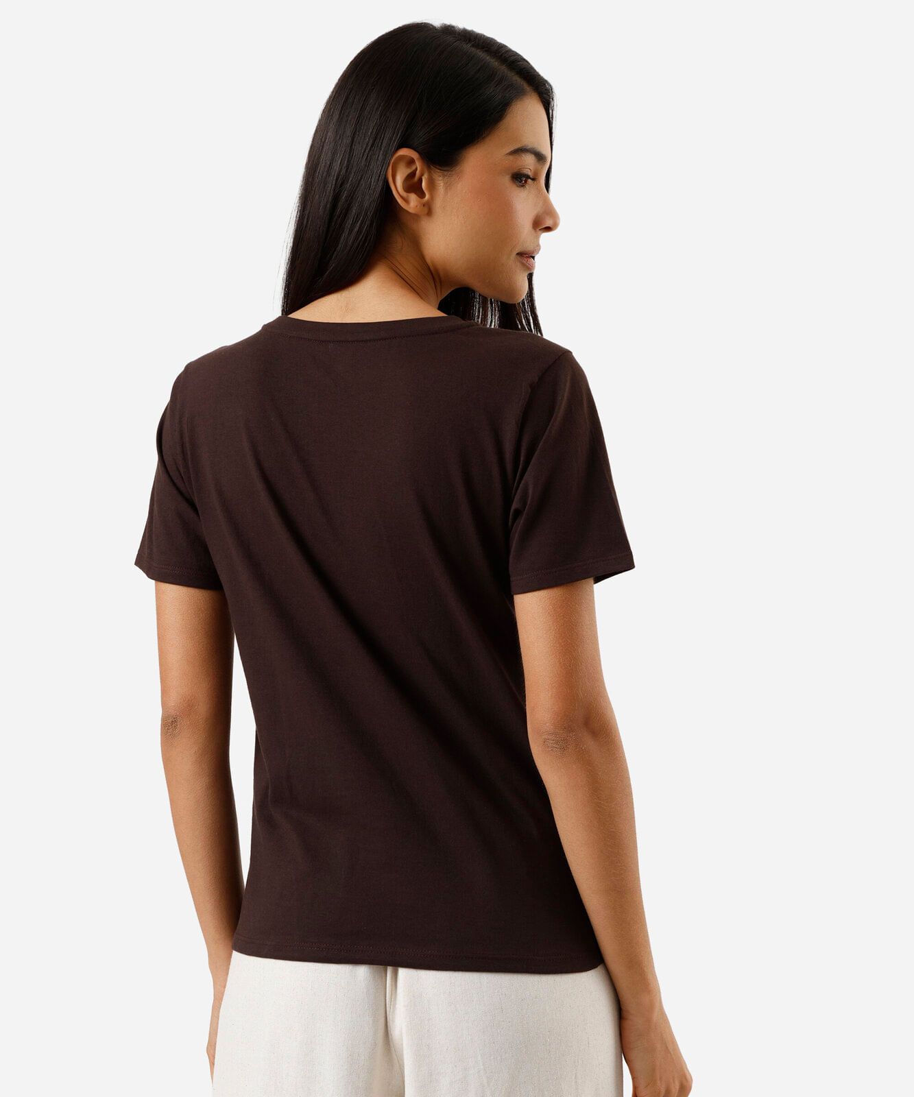 camiseta feminina de algodão manga curta floral marrom