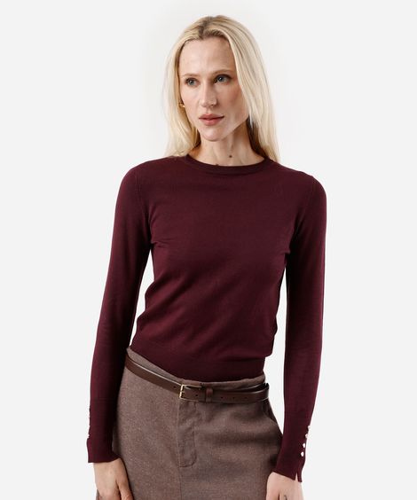 suéter feminino de tricot gola redonda vinho