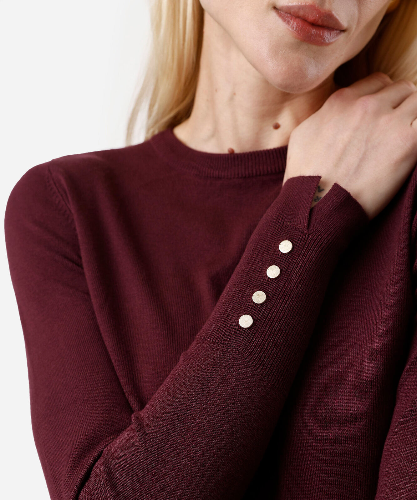 suéter feminino de tricot gola redonda vinho