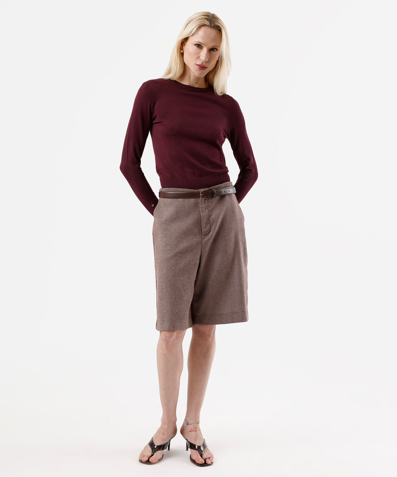 suéter feminino de tricot gola redonda vinho