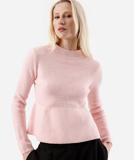 suéter peplum feminino de tricot canelado rosa