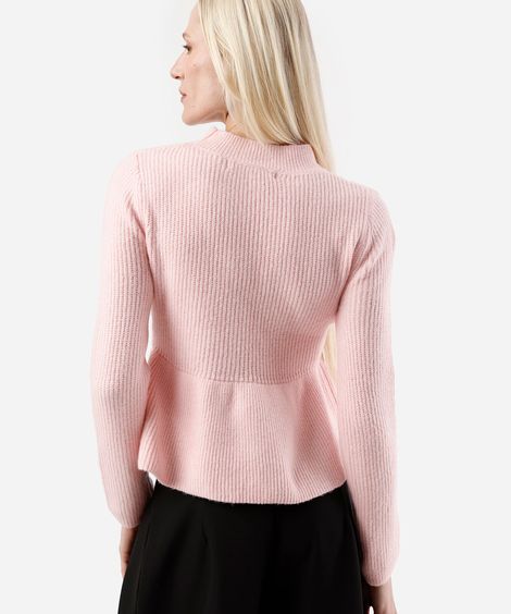suéter peplum feminino de tricot canelado rosa