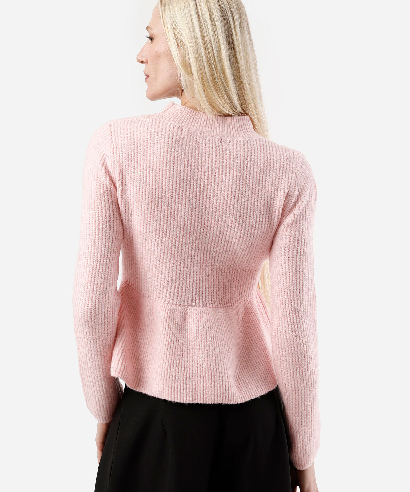 suéter peplum feminino de tricot canelado rosa