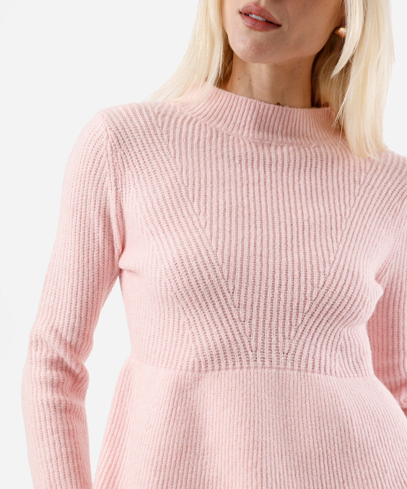 suéter peplum feminino de tricot canelado rosa