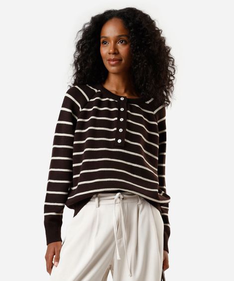 suéter feminino de tricot listrado marrom