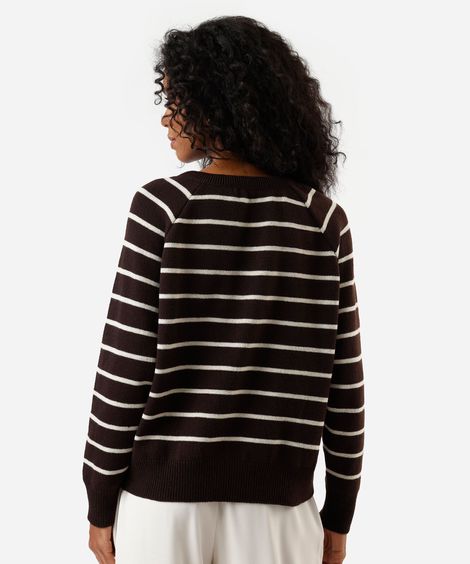 suéter feminino de tricot listrado marrom