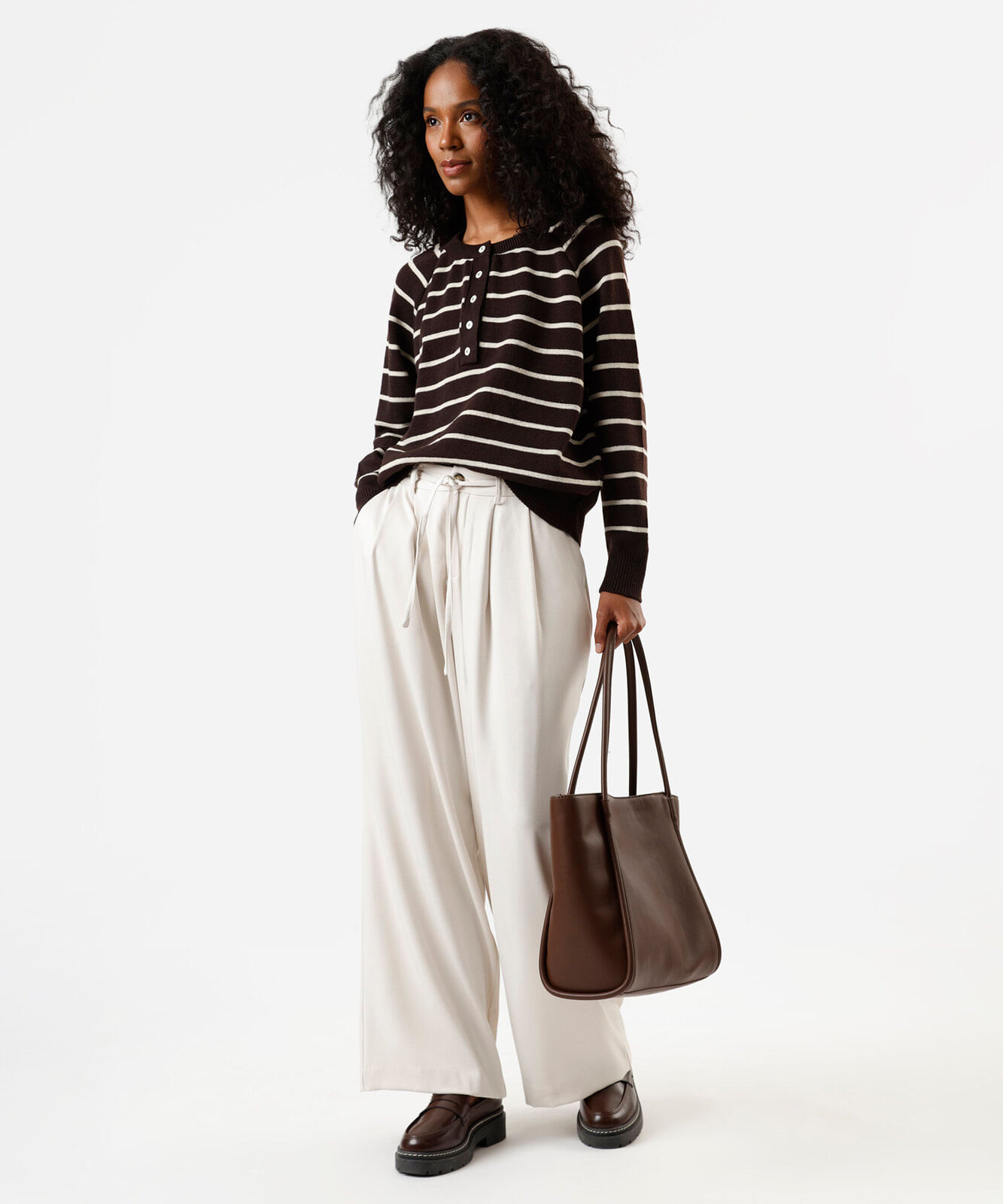 suéter feminino de tricot listrado marrom