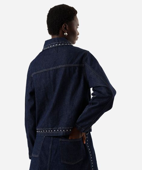 jaqueta feminina jeans com tachas azul
