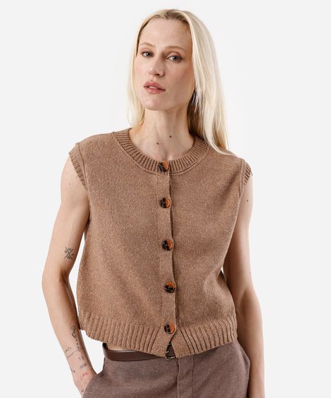 colete feminino de tricot marrom