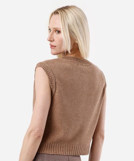 colete feminino de tricot marrom