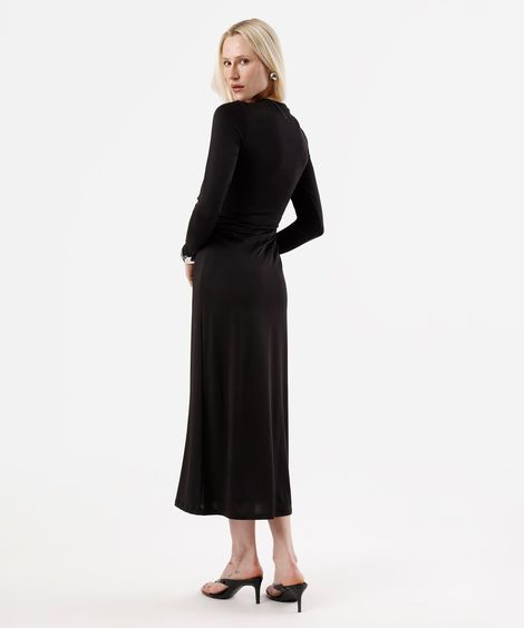 vestido longo feminino manga longa franzido preto