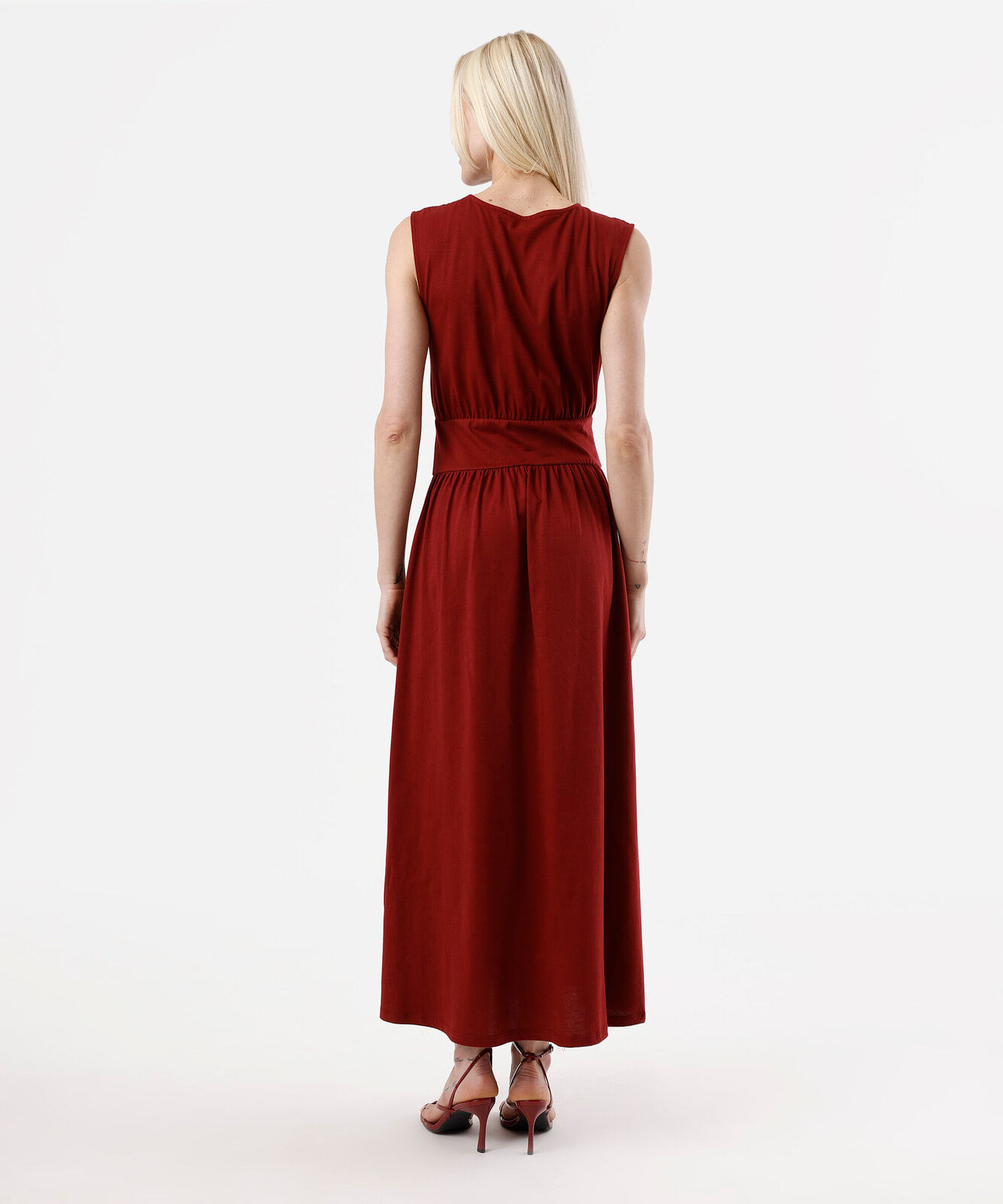 vestido midi feminino de algodão com recorte franzido vermelho