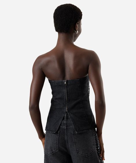 blusa sem alça feminina jeans com brilhos preta