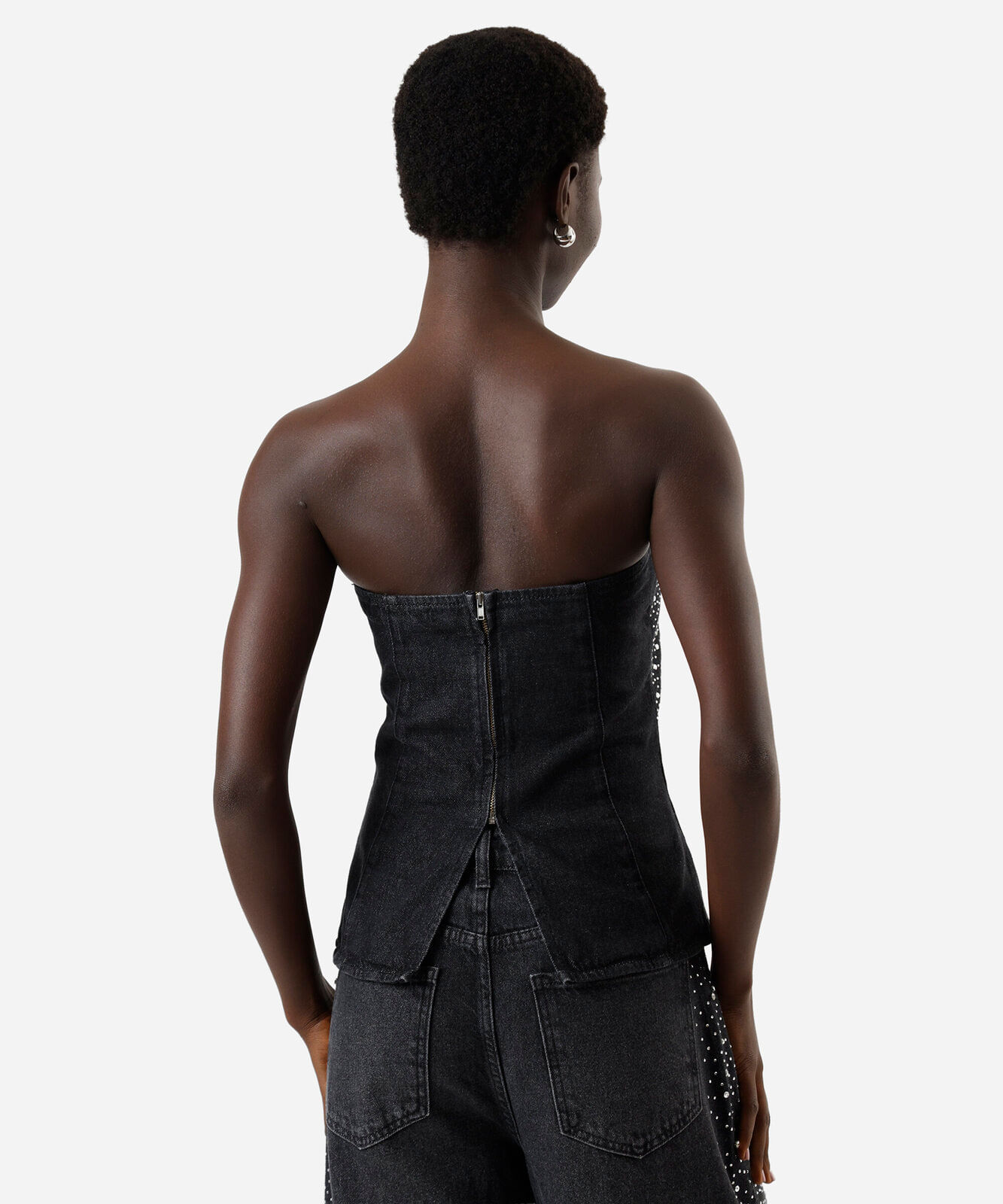 blusa sem alça feminina jeans com brilhos preta
