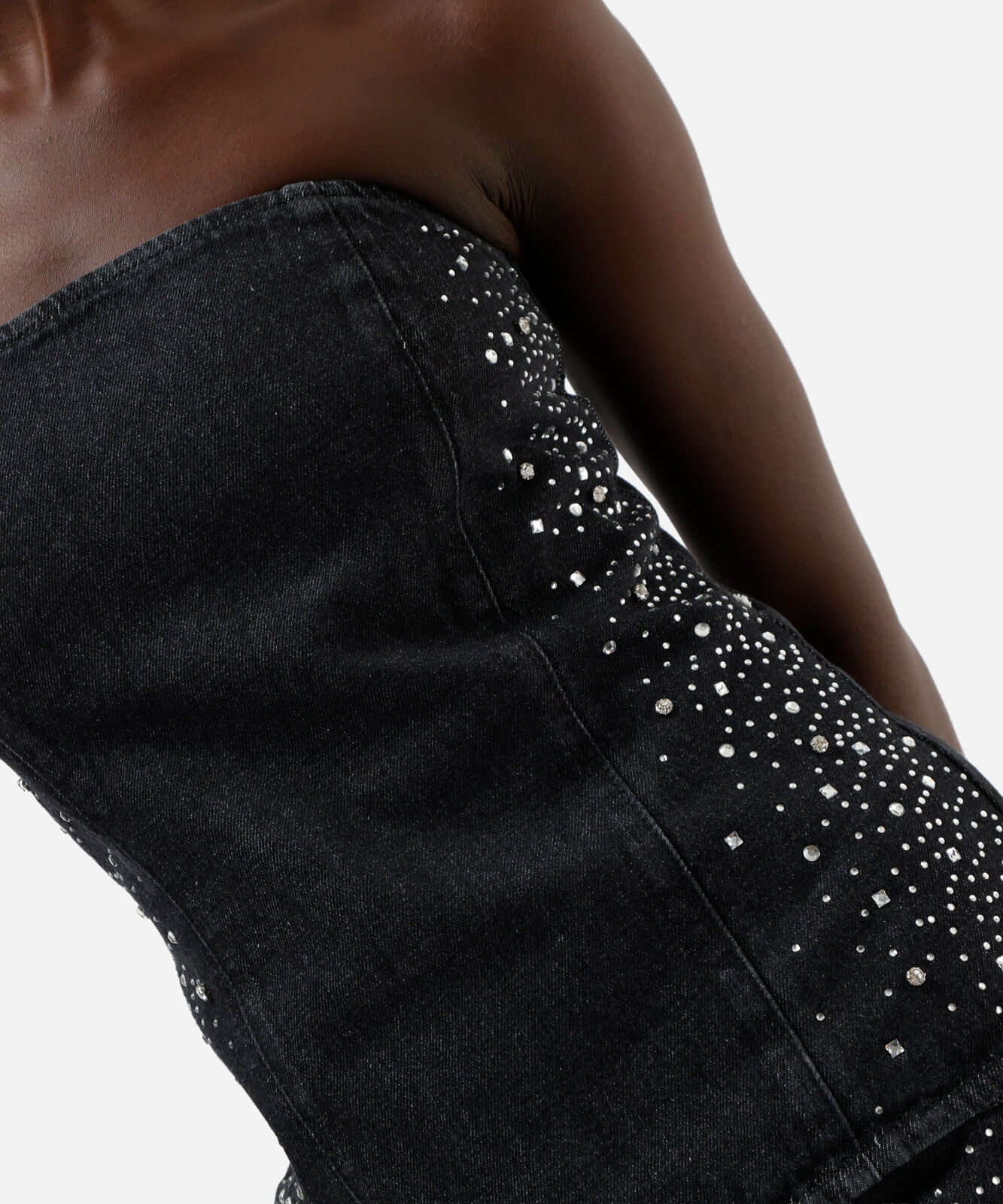 blusa sem alça feminina jeans com brilhos preta