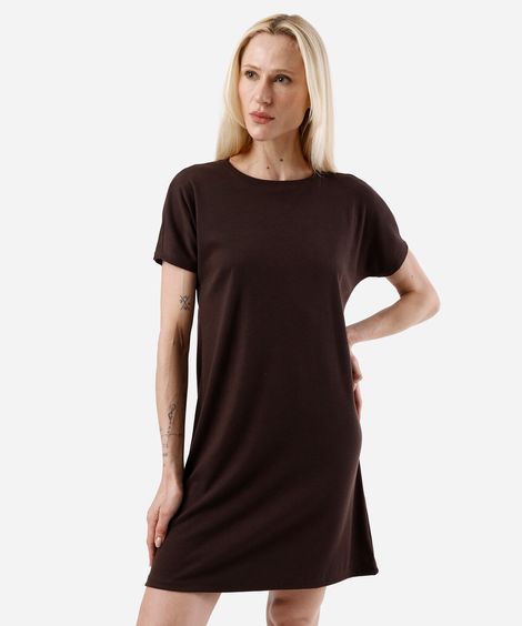 vestido curto feminino com viscose canelado marrom