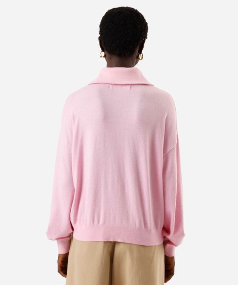suéter feminino de tricot gola alta com zíper rosa