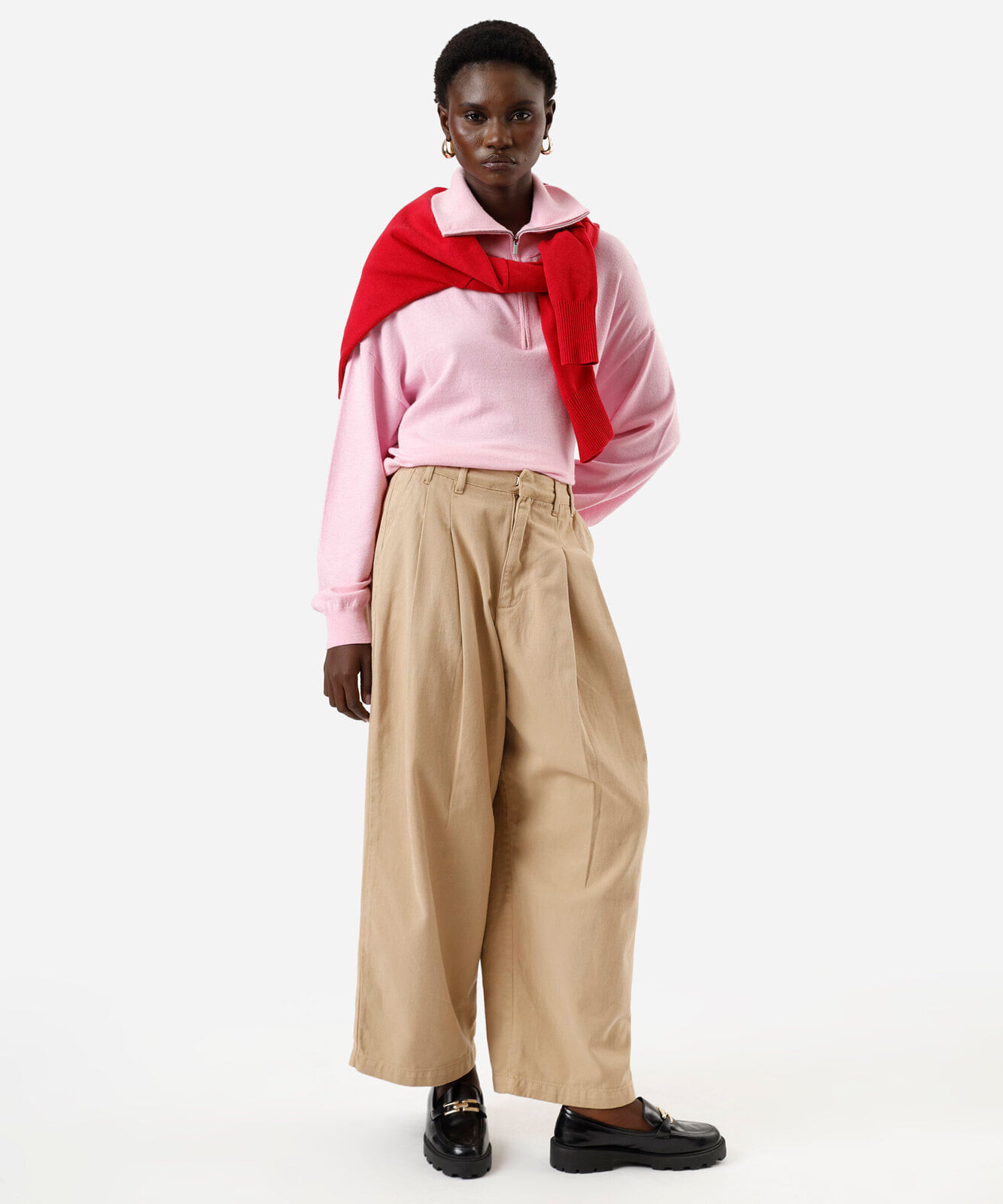 suéter feminino de tricot gola alta com zíper rosa