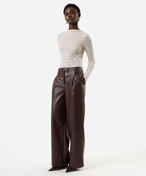 calça reta feminina de pu cintura alta marrom