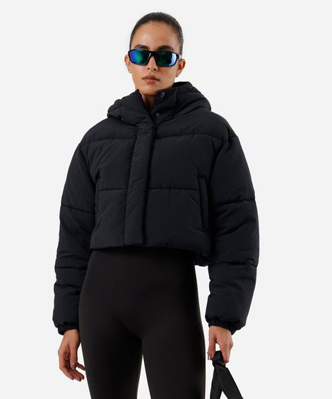 jaqueta puffer cropped feminina esportiva preta