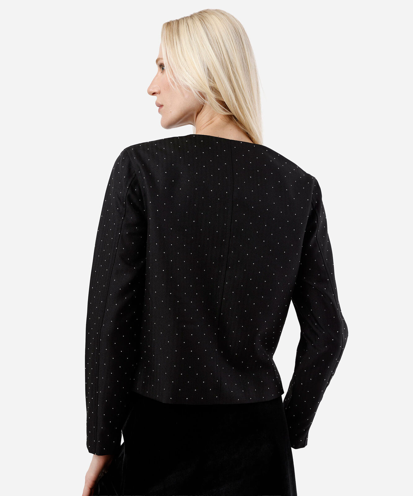 casaco feminino com brilhos e bolsos preto