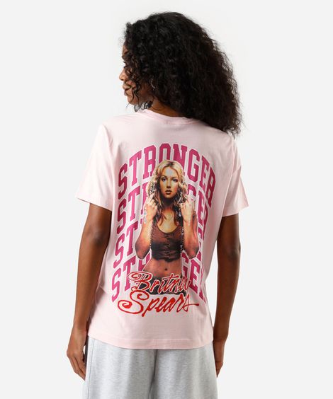 camiseta feminina de algodão manga curta britney spears rosa