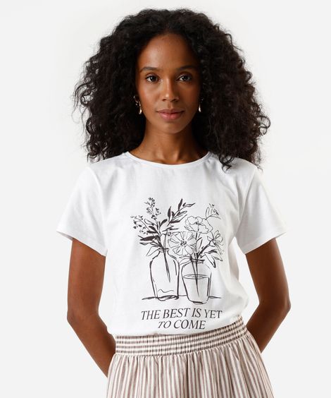 camiseta feminina de algodão estampada the best off white