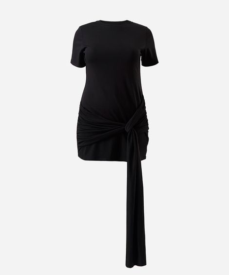 vestido curto feminino com ombreira franzido mindset plus size preto
