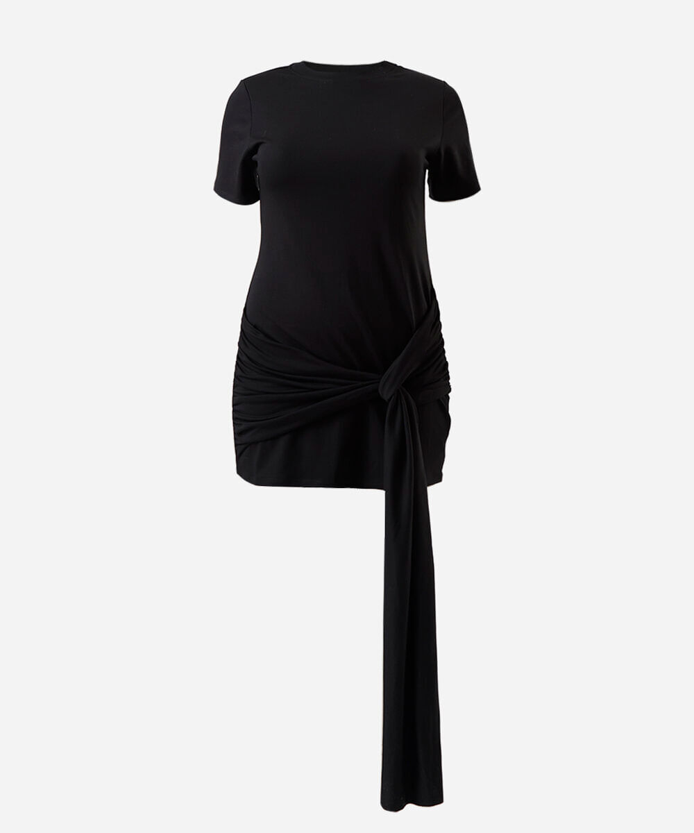 vestido curto feminino com ombreira franzido mindset plus size preto