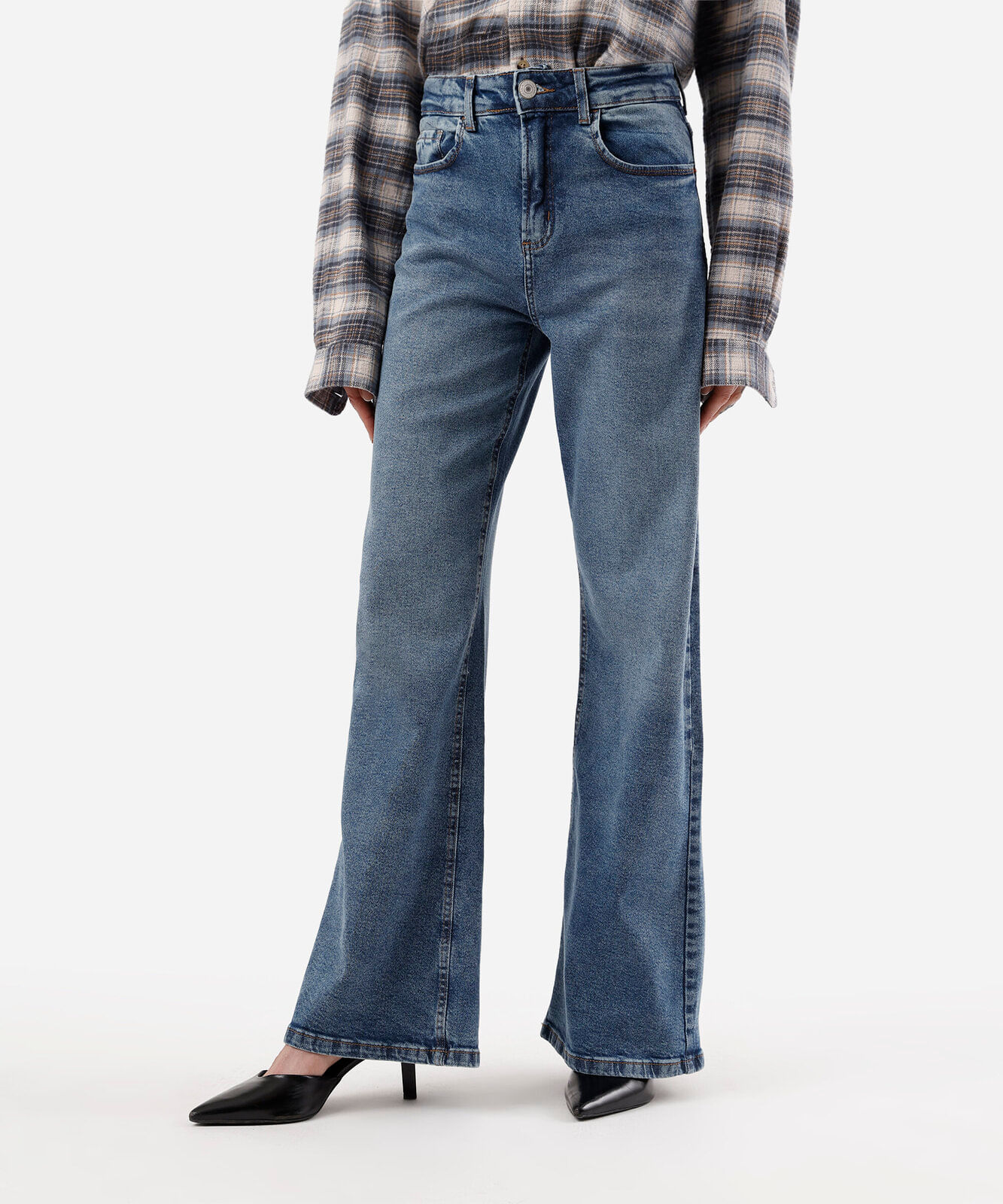 calça wide leg feminina jeans azul