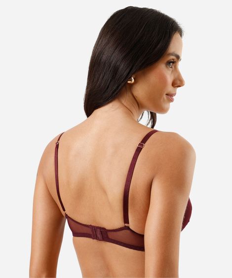 sutiã push up feminino com bordado floral vinho