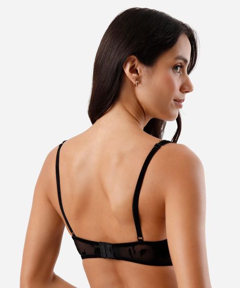 sutiã meia taça feminino de tule floral preto